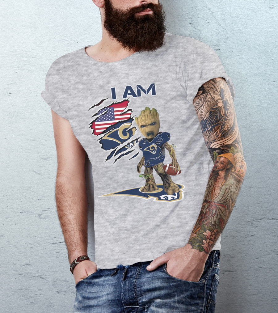 I Am Groot Rams Football American Flag T-Shirt