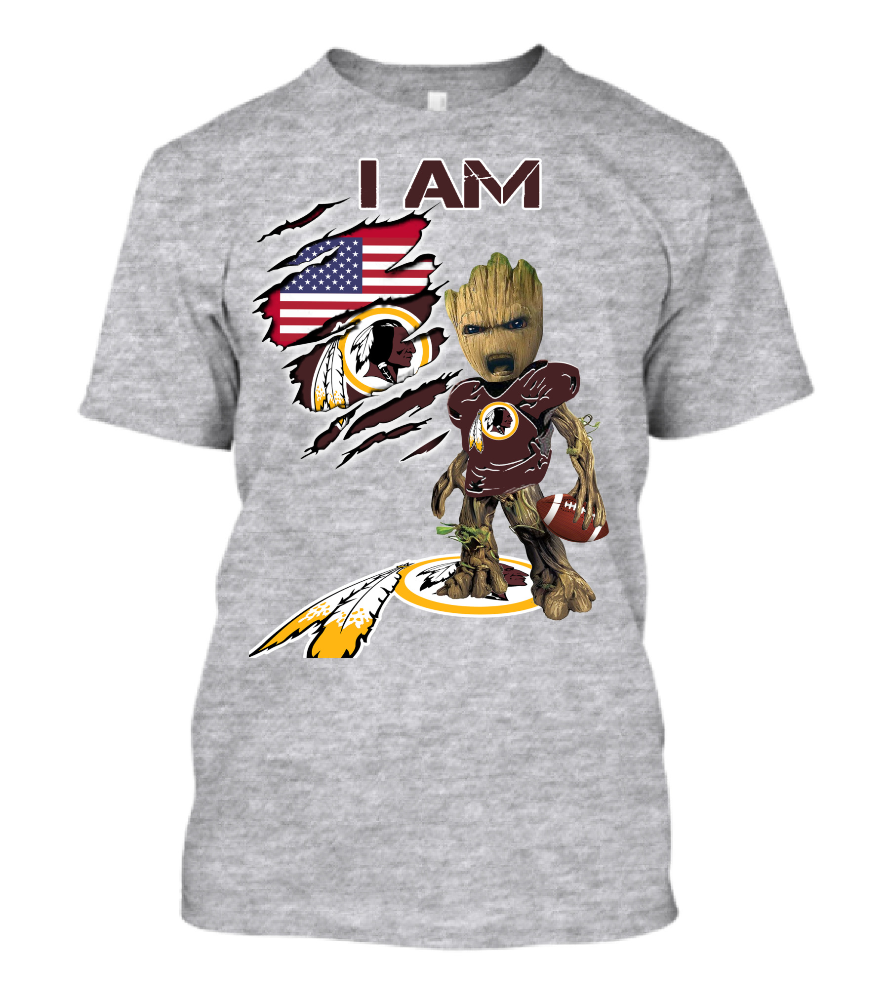 I Am Redskins Groot Football Nfl Logo Usa Flag T-Shirt