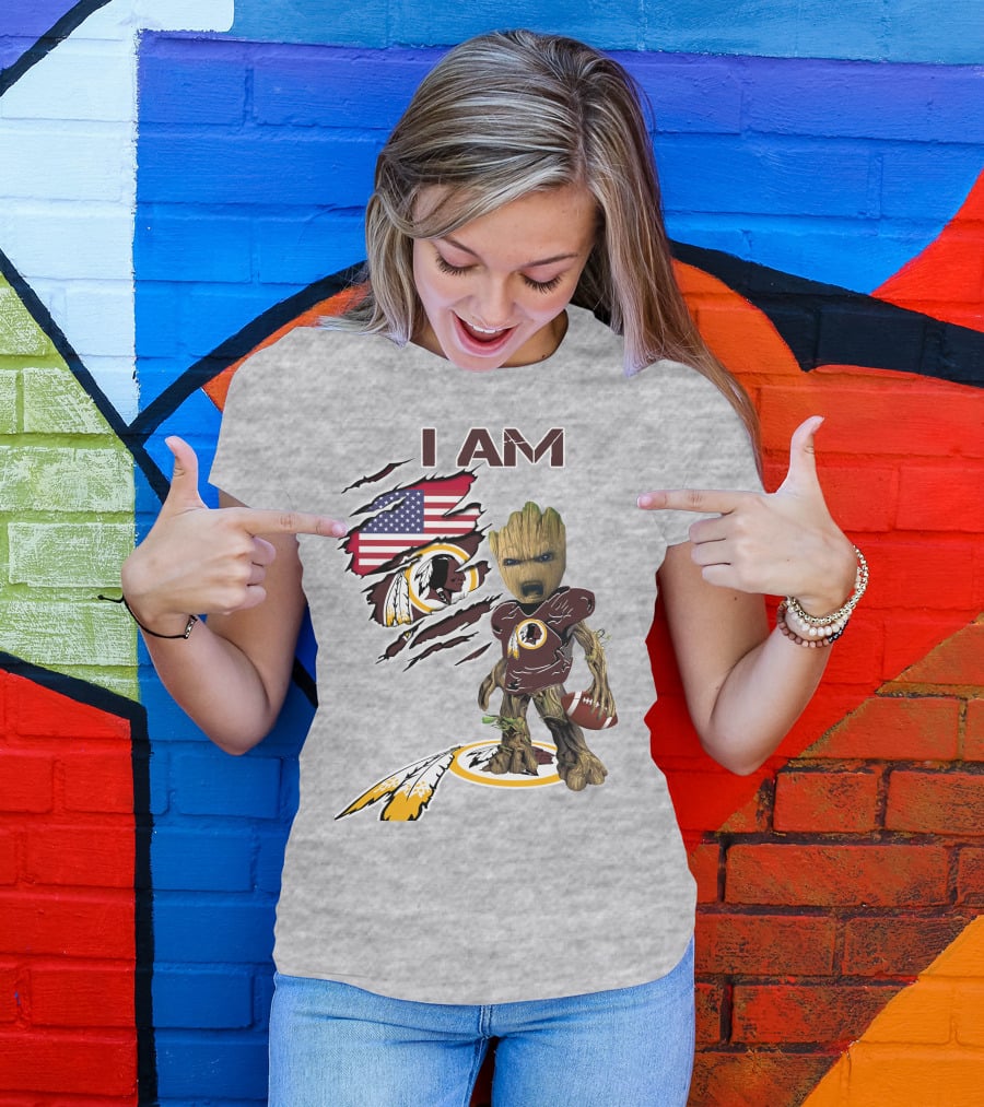 I Am Redskins Groot Football Nfl Logo Usa Flag T-Shirt