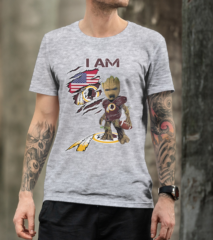 I Am Redskins Groot Football Nfl Logo Usa Flag T-Shirt