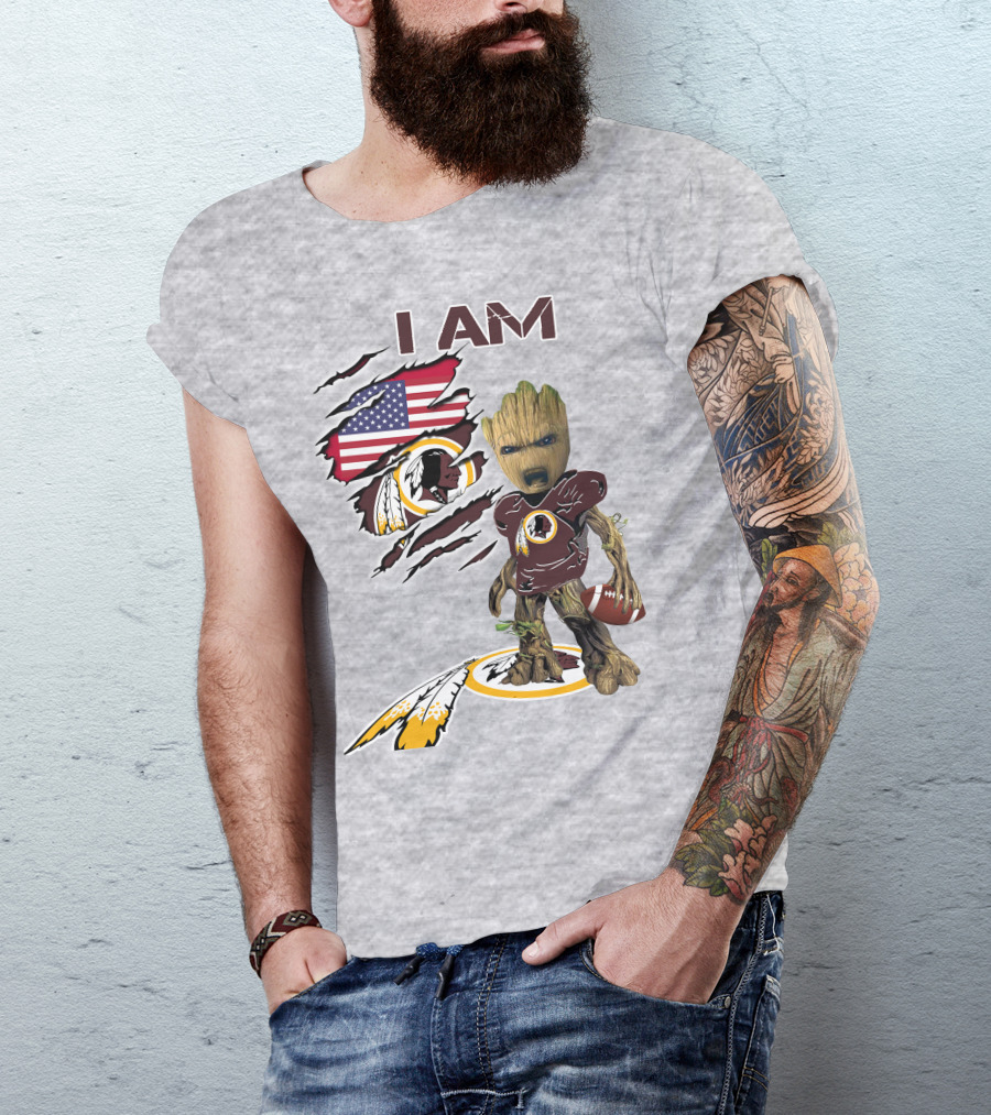 I Am Redskins Groot Football Nfl Logo Usa Flag T-Shirt