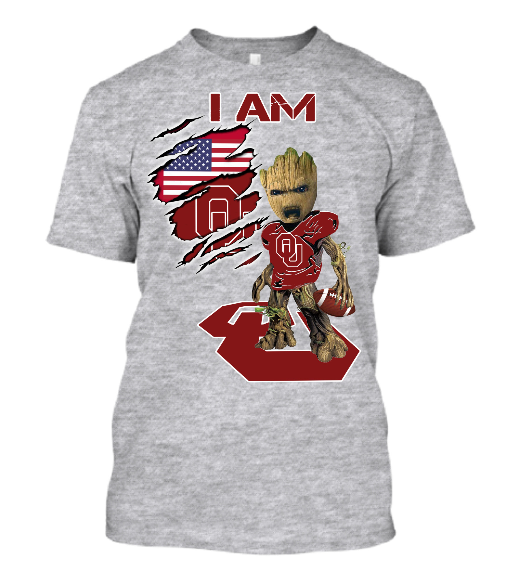 I Am Baby Groot OU Sooners Football USA Flag T-Shirt