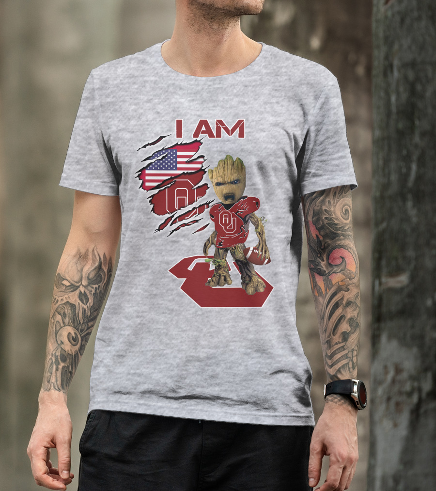 I Am Baby Groot OU Sooners Football USA Flag T-Shirt