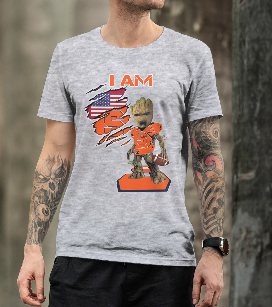 I Am Syracuse Baby Groot American Football Player With Flag And Orange S T-Shirt
