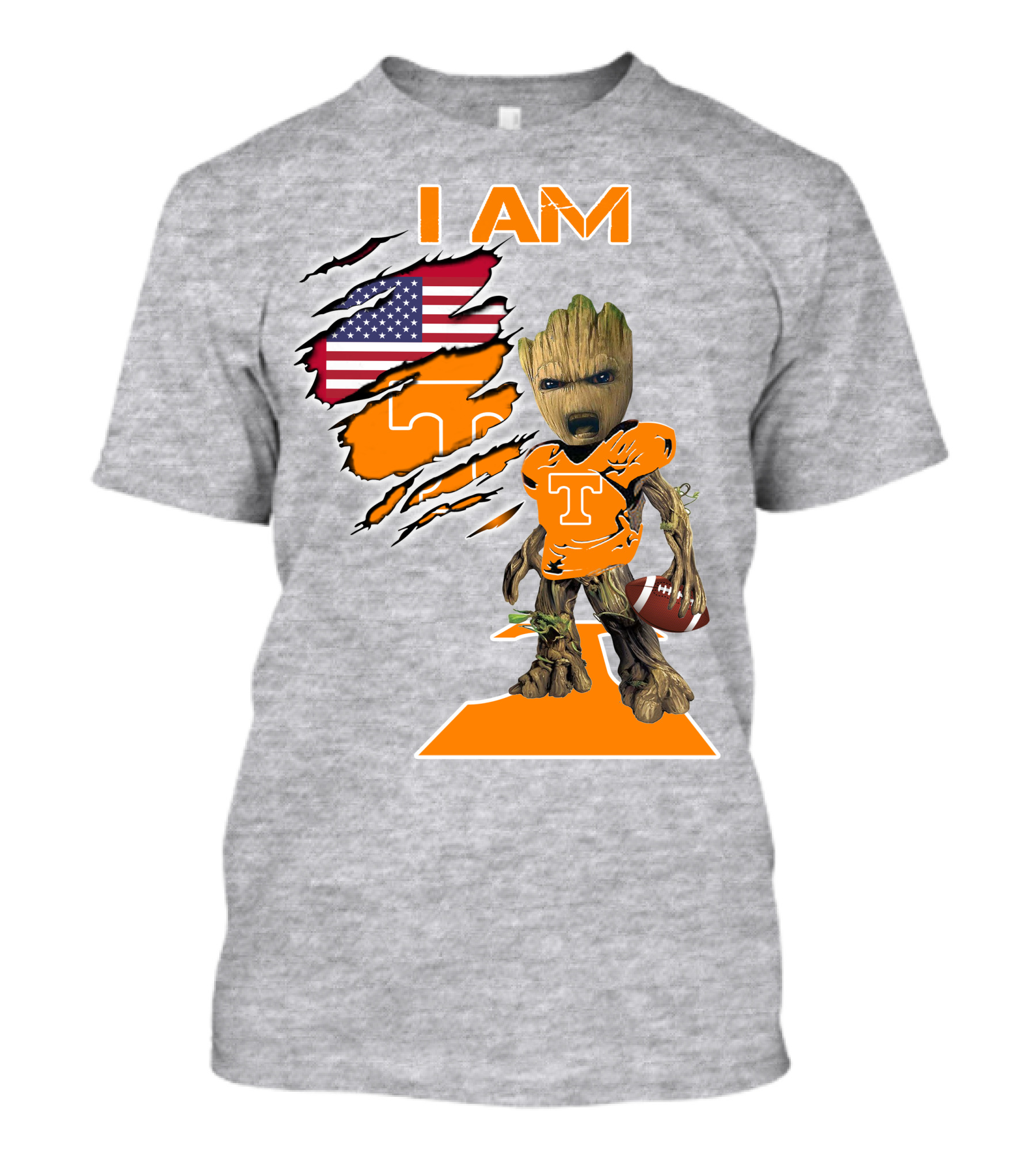 I AM Tennessee Baby Groot Football American Flag T-Shirt