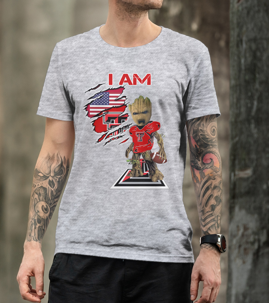 I Am Texas Tech American Football Baby Groot T-Shirt