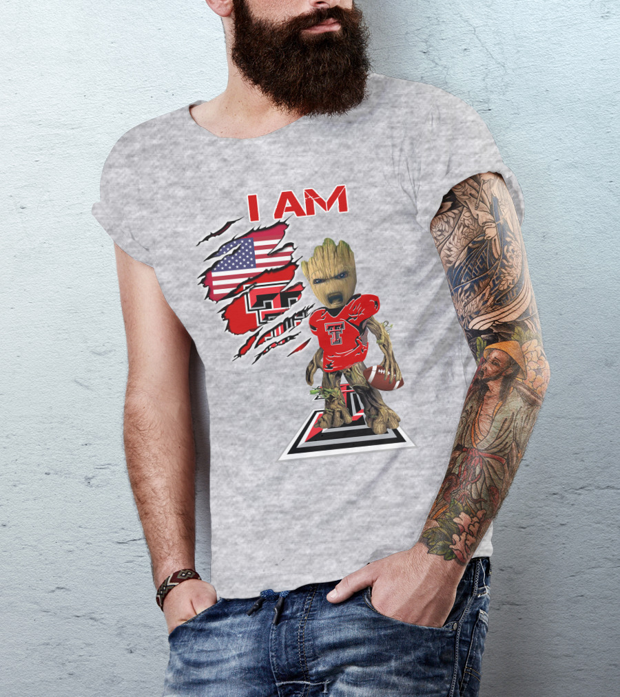 I Am Texas Tech American Football Baby Groot T-Shirt