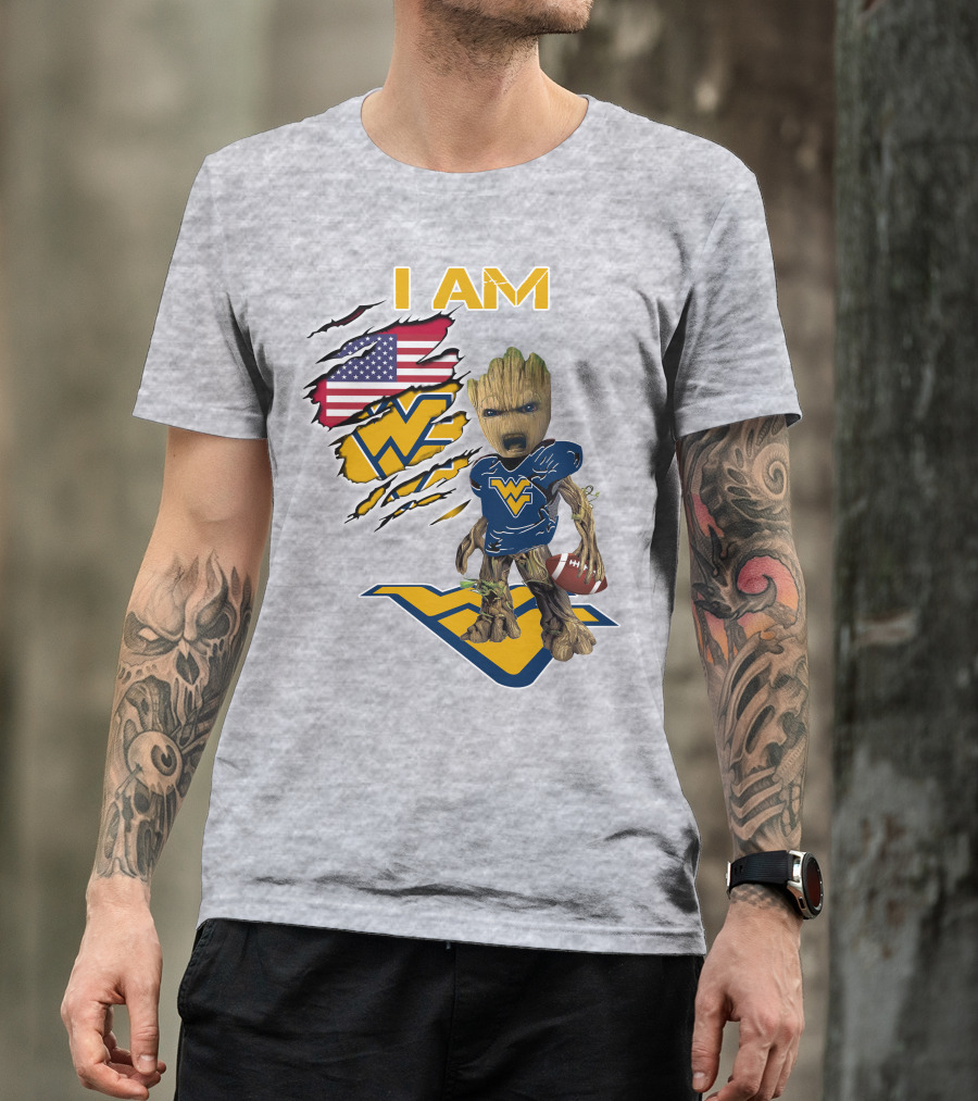 I Am West Virginia Baby Groot Football Usa Flag T-Shirt