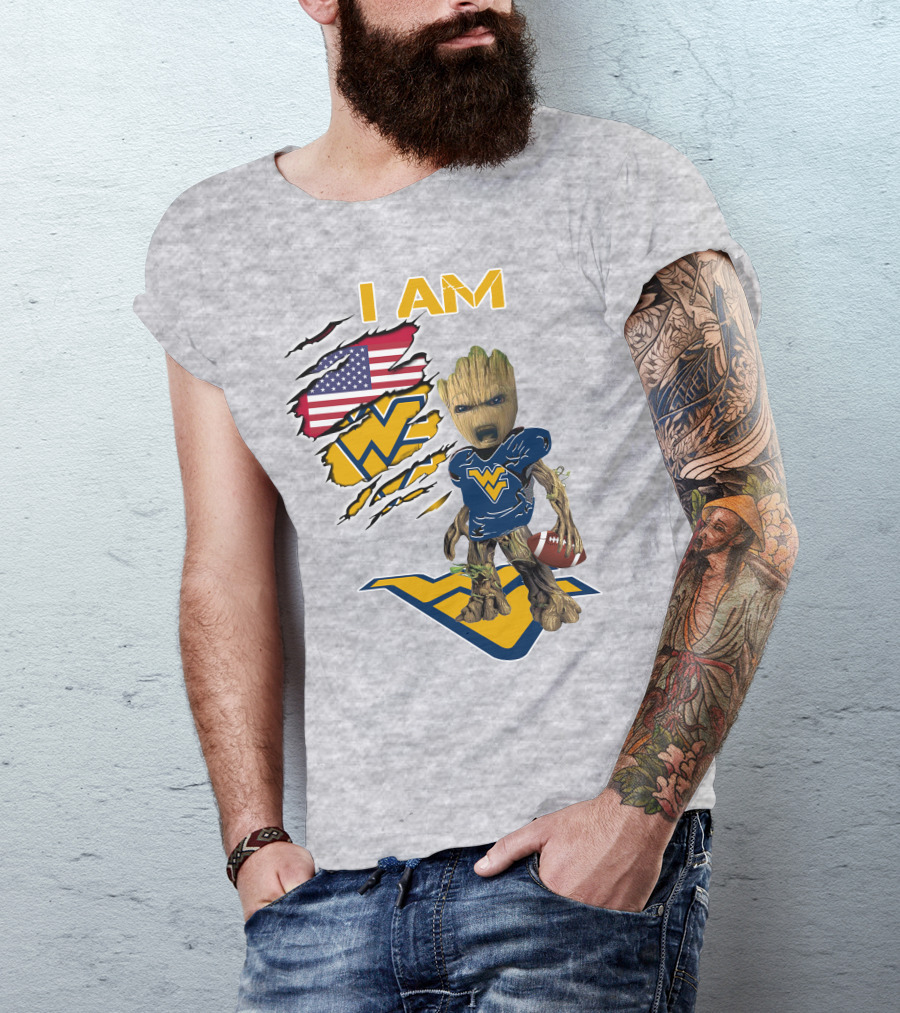 I Am West Virginia Baby Groot Football Usa Flag T-Shirt