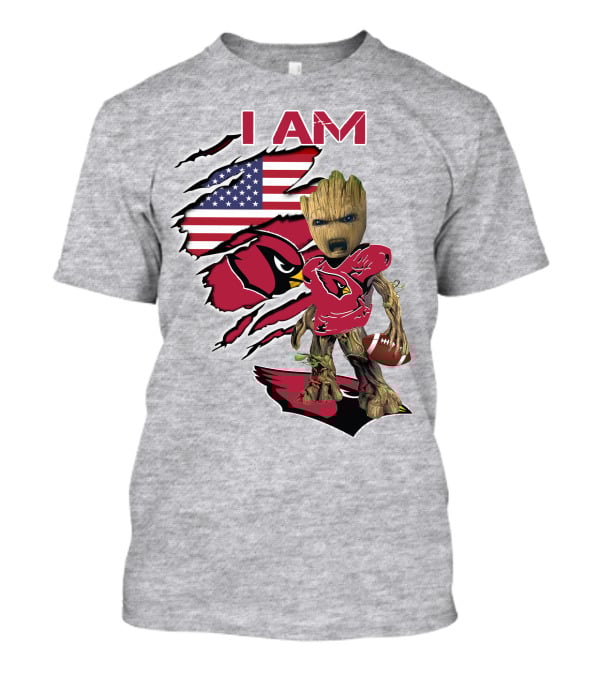 I Am Cardinals Baby Groot American Flag Football T-Shirt