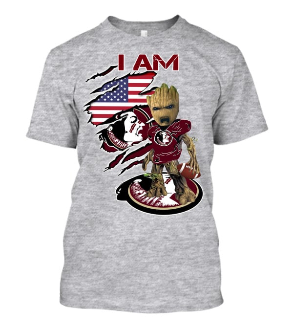 I AM Florida State Baby Groot Football American Flag T-Shirt