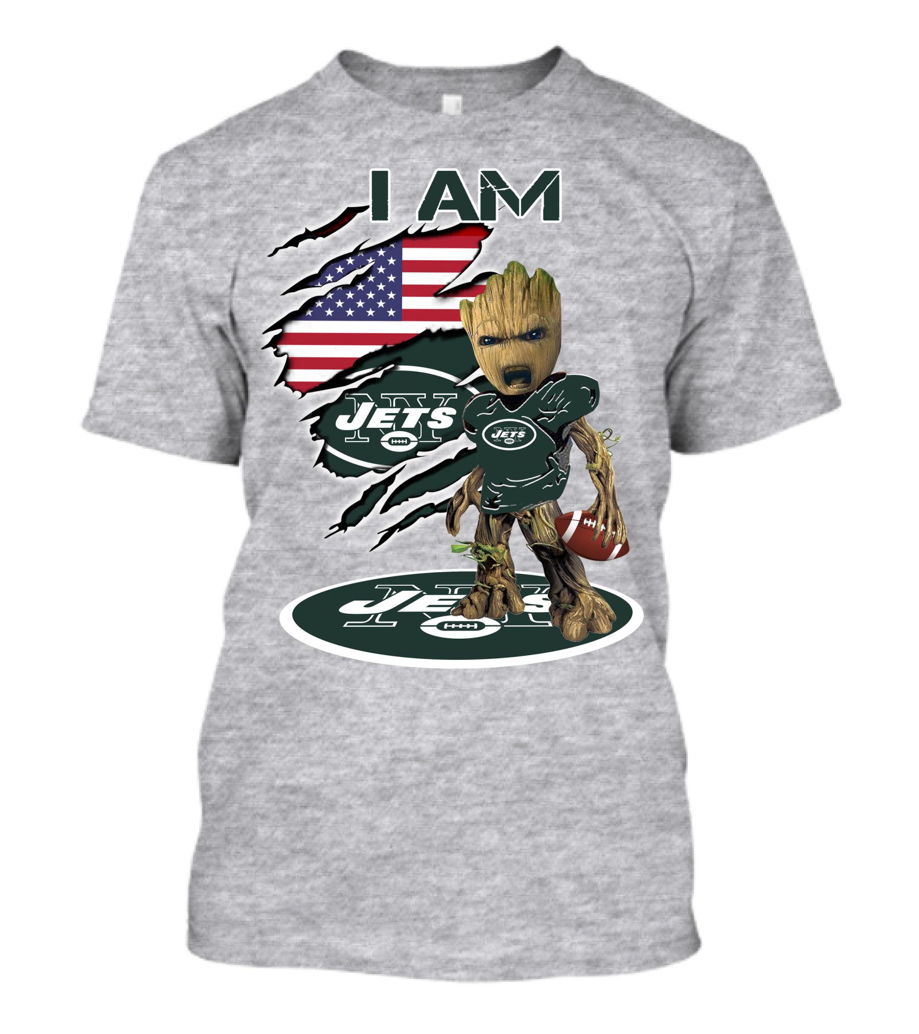 I Am Jets Baby Groot American Flag Football Fan T-Shirt