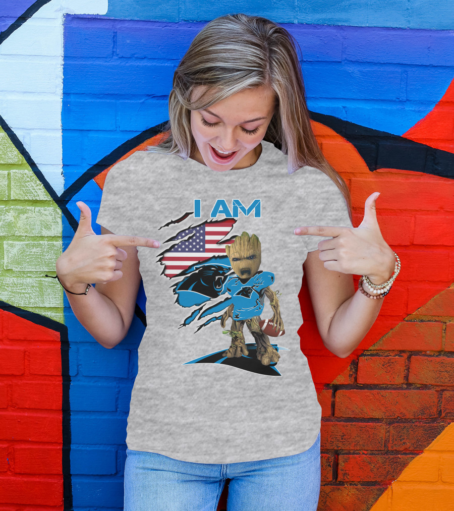 I Am Panthers Baby Groot Football Usa Flag T-Shirt