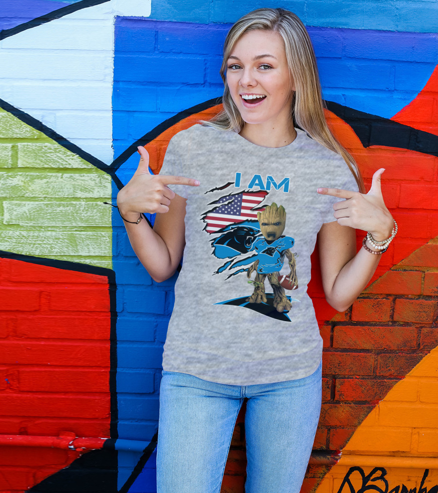 I Am Panthers Baby Groot Football Usa Flag T-Shirt