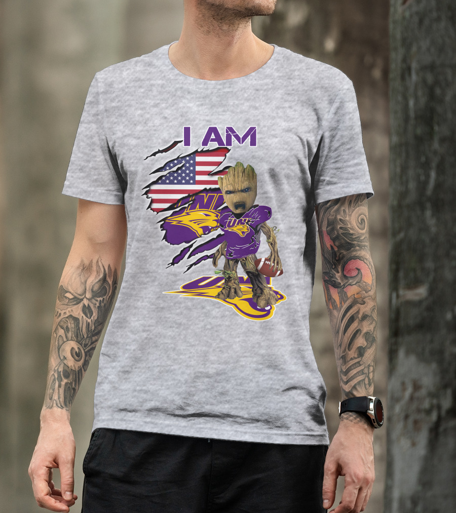 I AM Panthers Baby Groot UNI Football American Flag T-Shirt