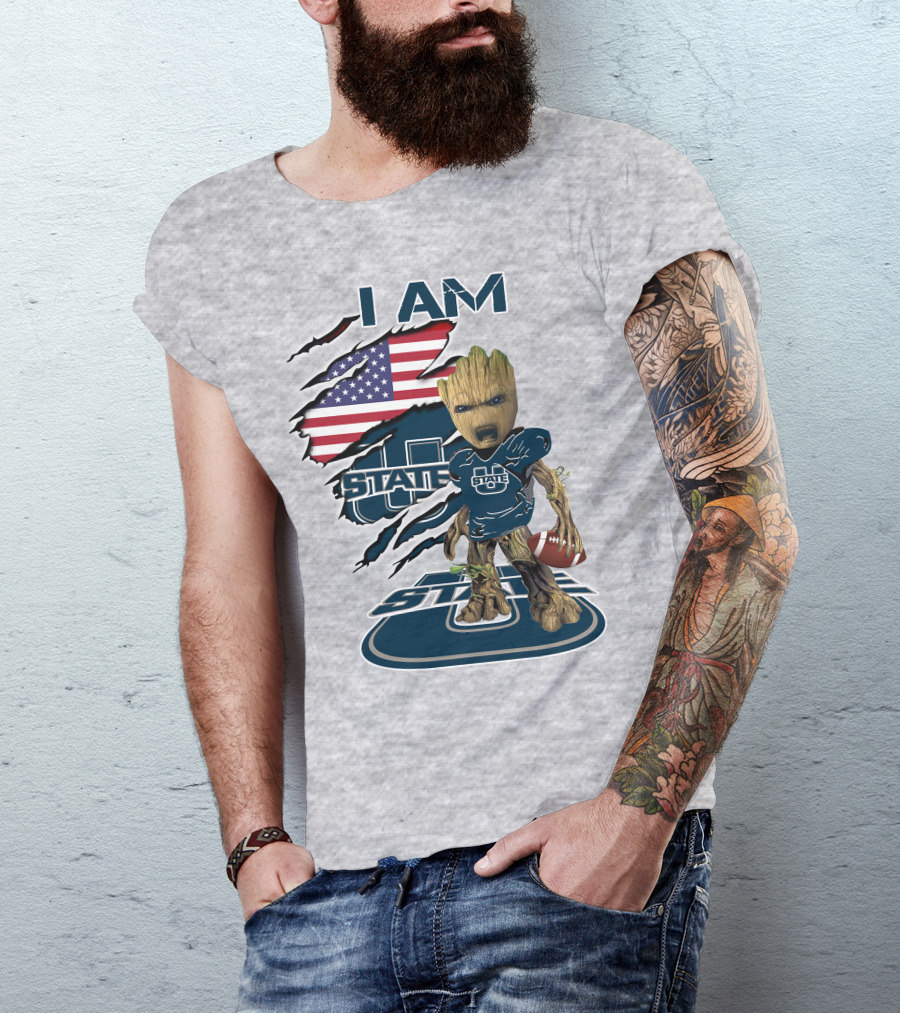 I Am Utah State Baby Groot Football Usa Flag T-Shirt