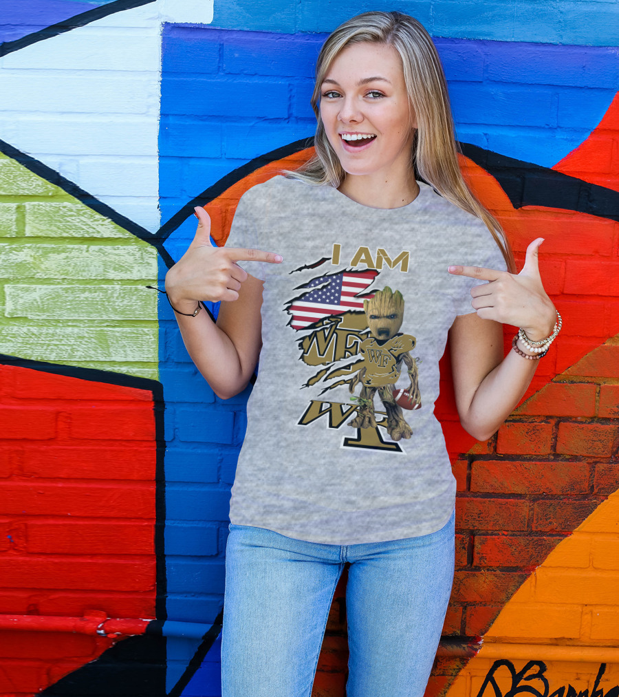 I AM WF Baby Groot American Football Wake Deacons T-Shirt