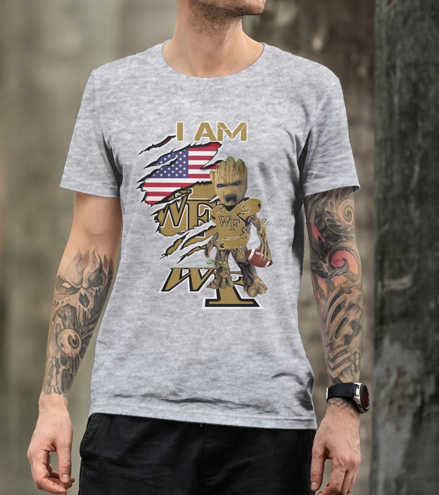 I AM WF Baby Groot American Football Wake Deacons T-Shirt