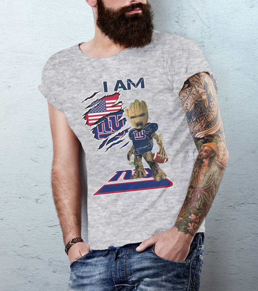 I Am Giants Baby Groot Football Usa Flag T-Shirt