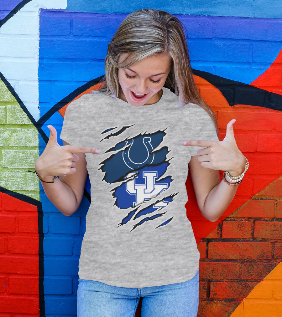 Colts Horseshoe And Kentucky Wildcats UK Blue Claw Marks T-Shirt
