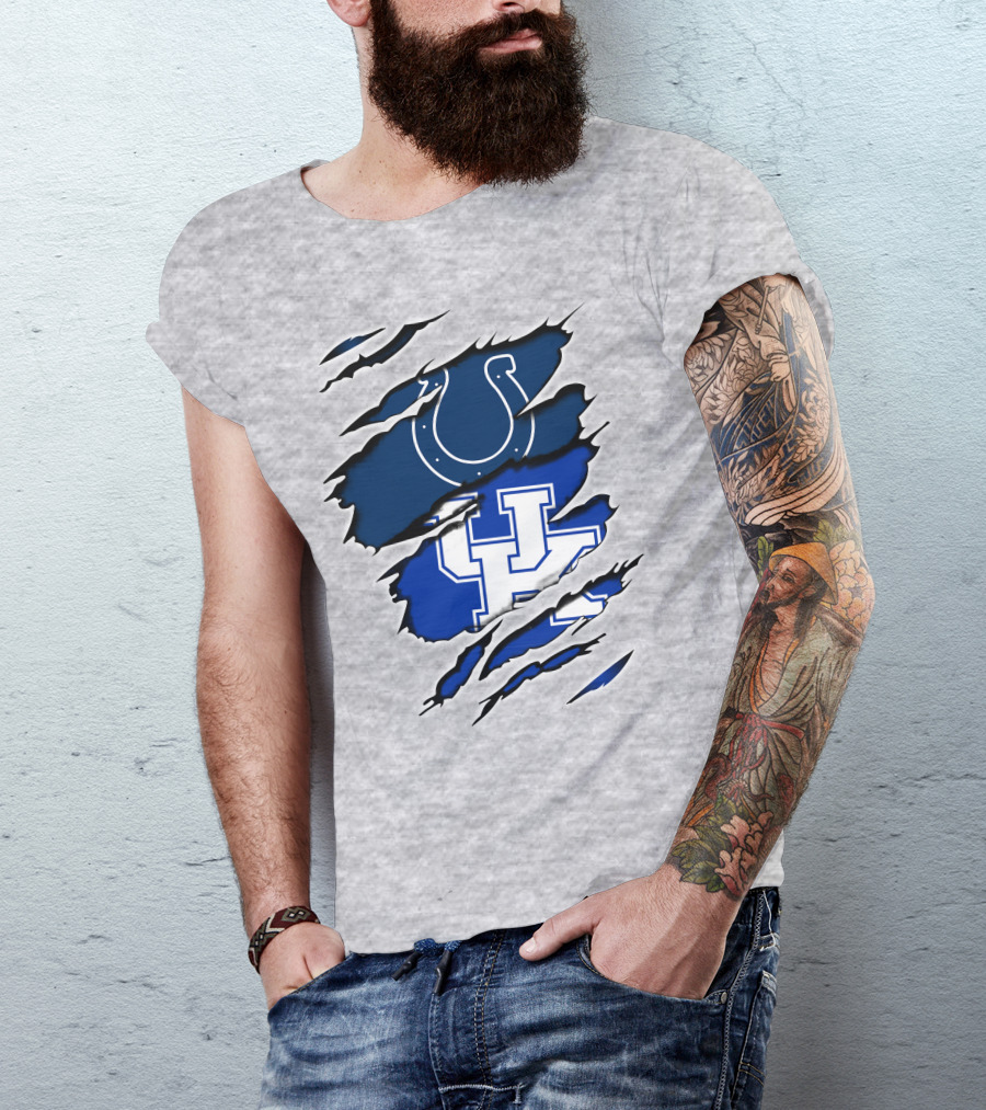 Colts Horseshoe And Kentucky Wildcats UK Blue Claw Marks T-Shirt