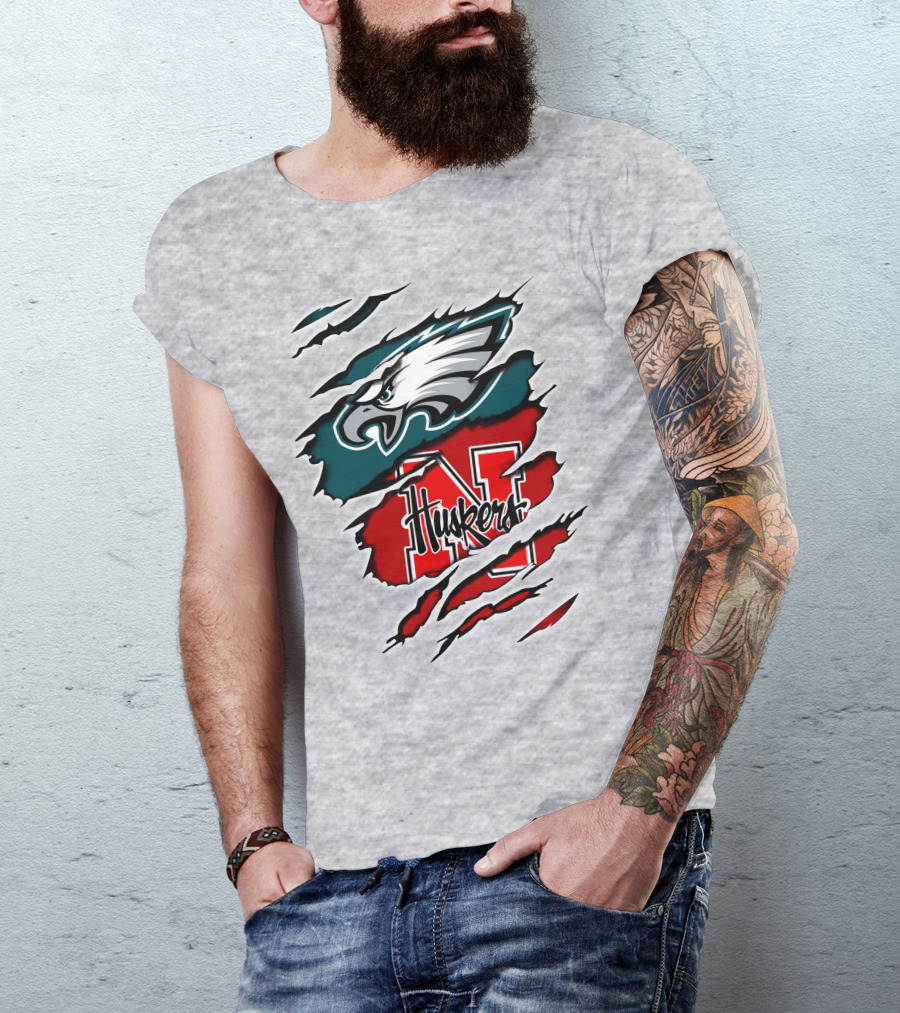 Philadelphia Eagles And Nebraska Cornhuskers Fans Rip And Tear T-Shirt