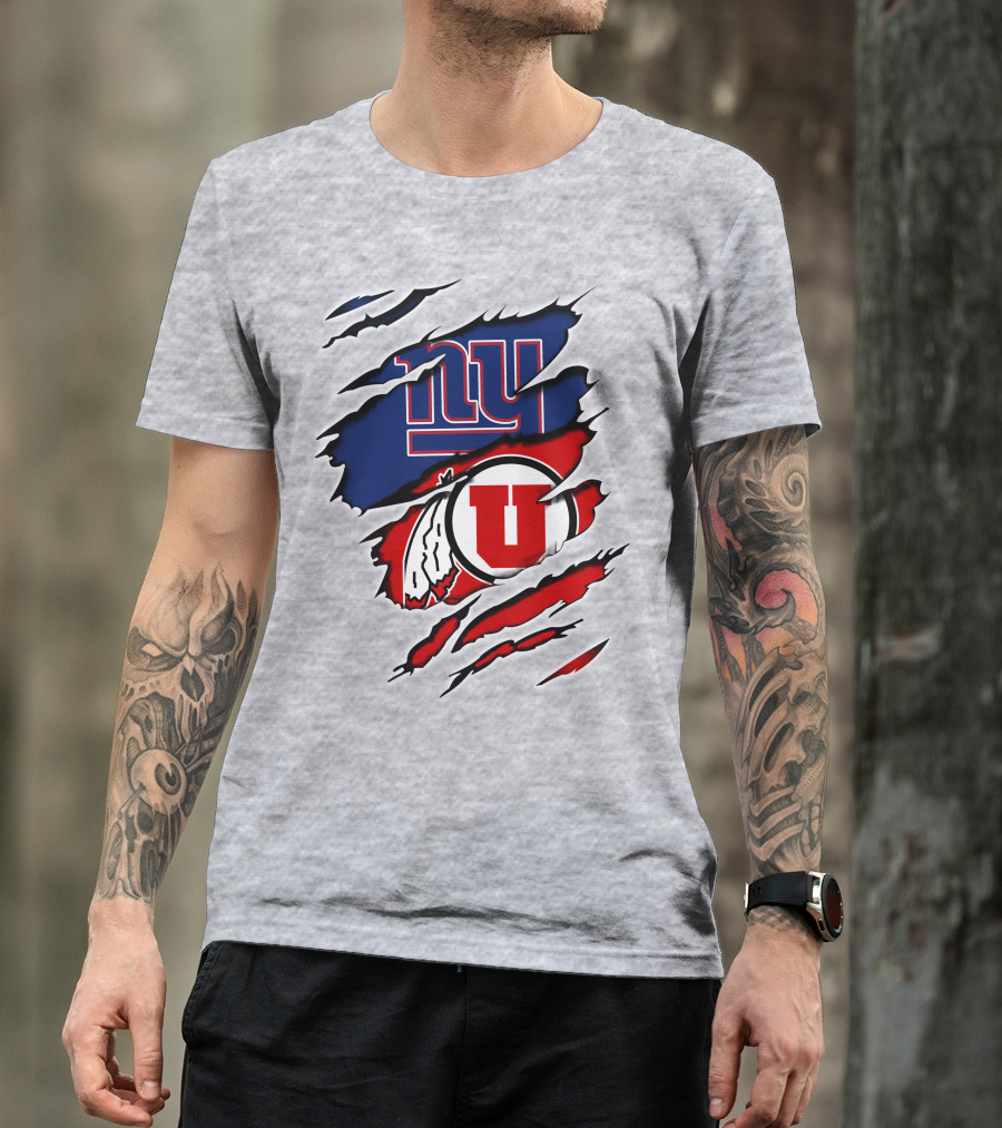 New York Giants Utah Utes Torn Logo Fusion T-Shirt