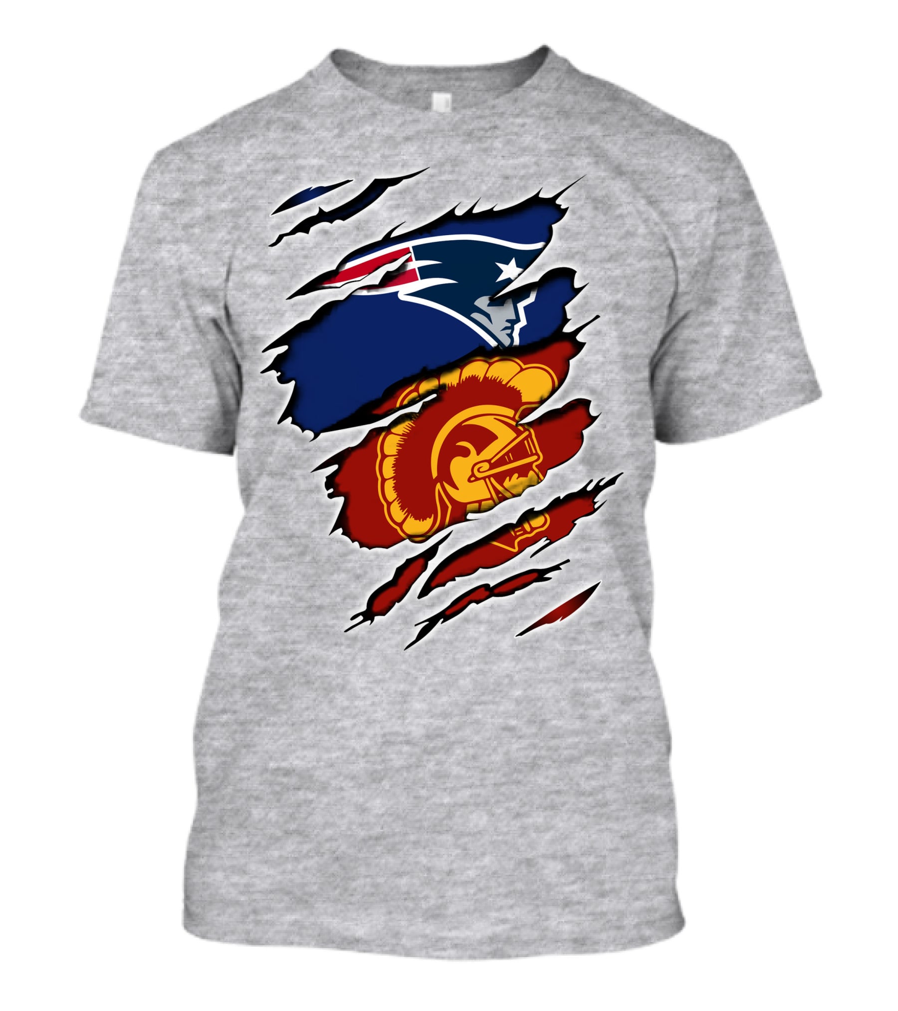 Patriots Trojans Ripped Dual Logo Fusion T-Shirt