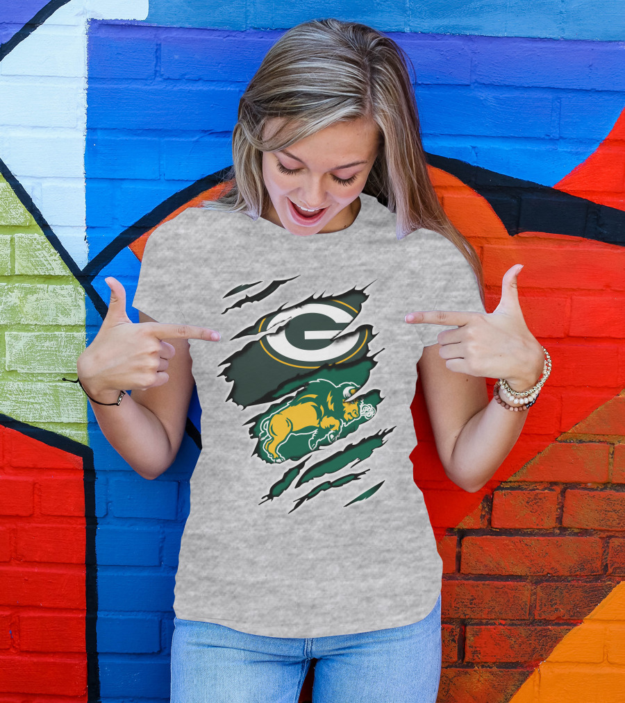 Packers Dakota Green Bay North Dakota State Bison Logo Fusion T-Shirt