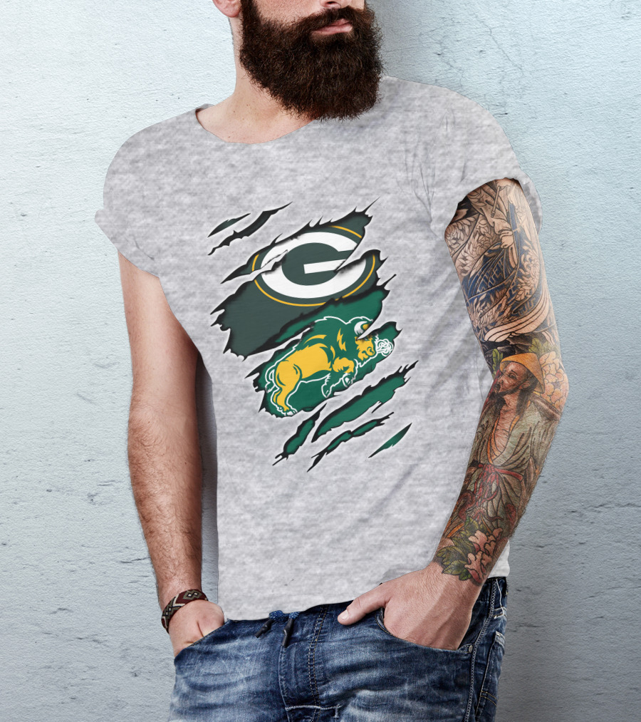 Packers Dakota Green Bay North Dakota State Bison Logo Fusion T-Shirt