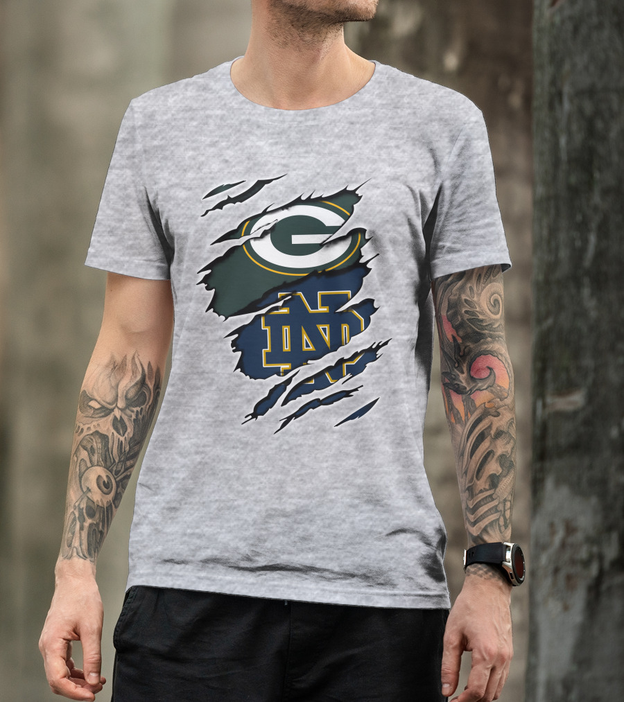 Packers Notre Dame Logo Mashup NFL College Football Fan Combo T-Shirt