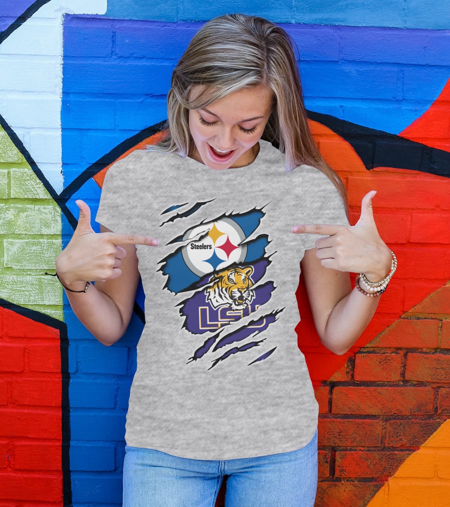 Steelers Logo And LSU Tigers Scratch T-Shirt