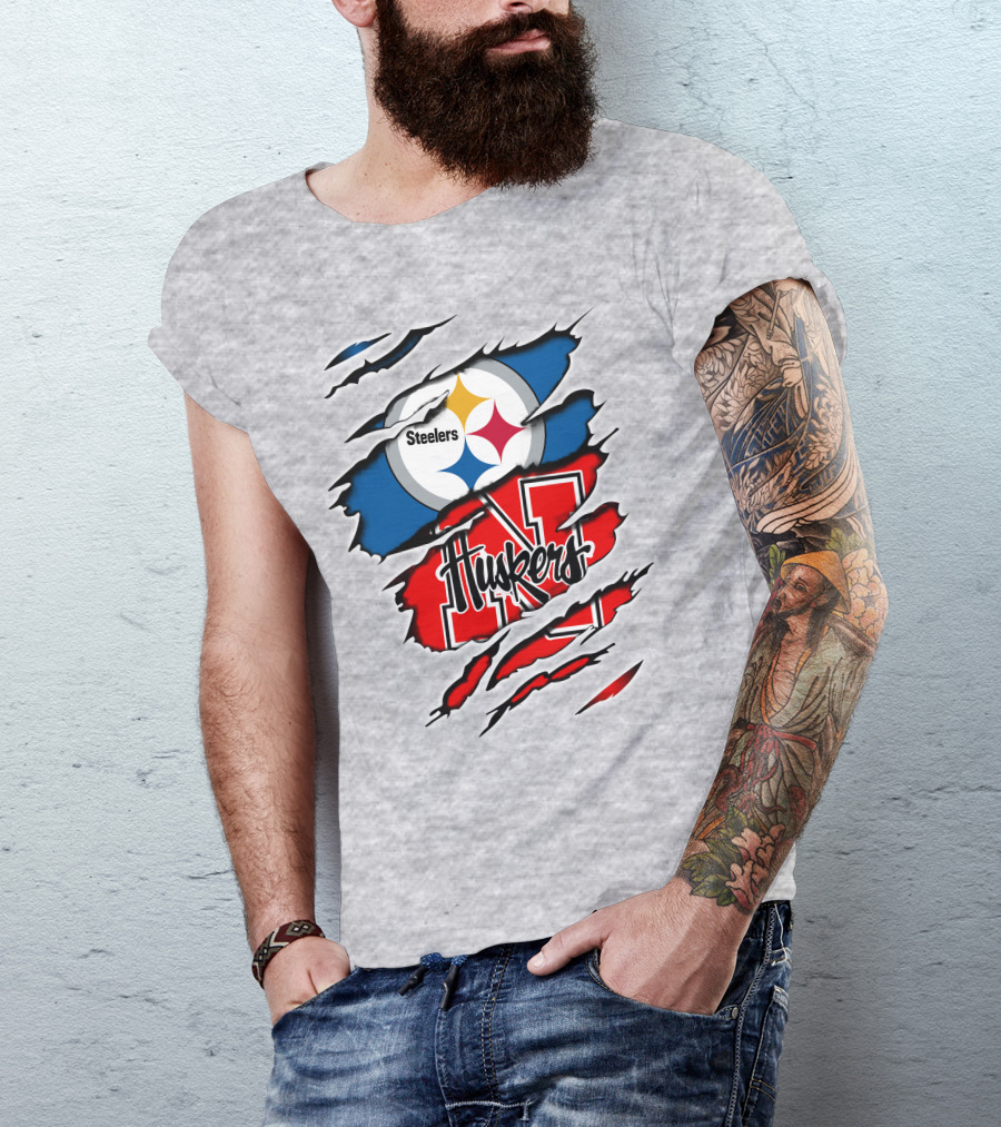 Steelers Huskers Torn Logo Fan Combination T-Shirt