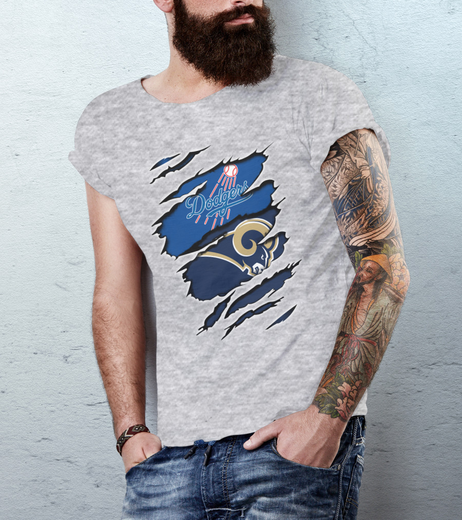 Dodgers Rams Baseball And Football Team Crossover Claw Marks T-Shirt
