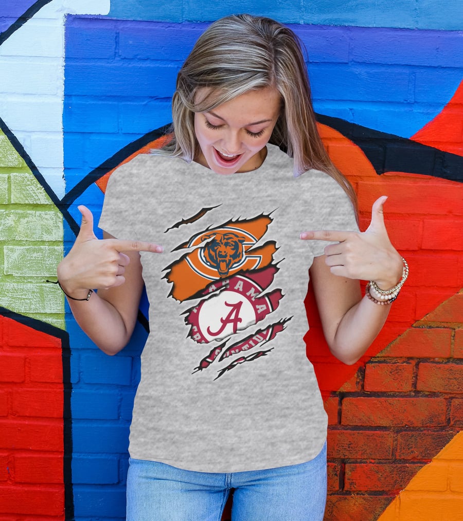 Chicago Bears Alabama Crimson Tide Logo Rip T-Shirt