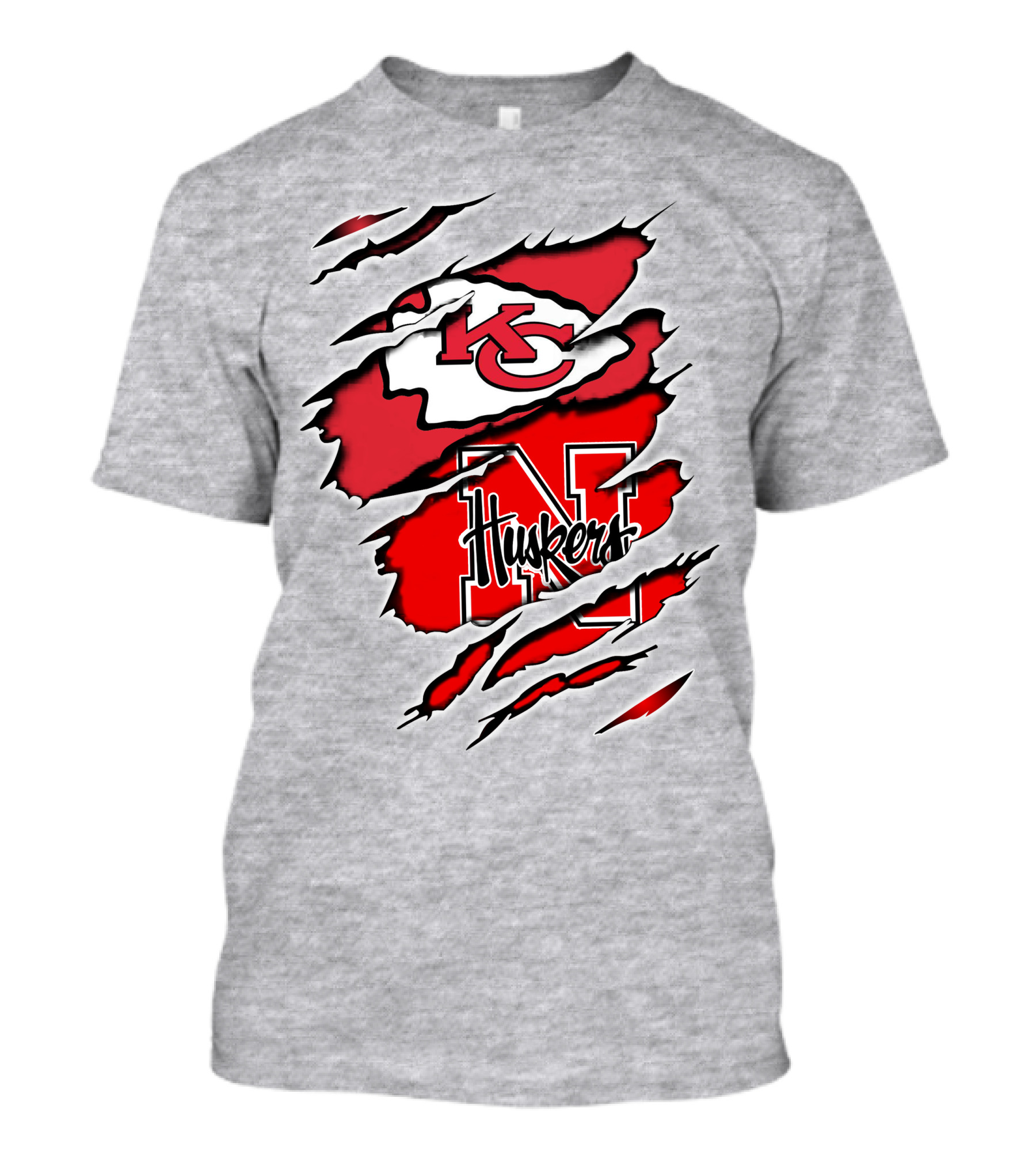Chiefs Huskers Kansas City Nebraska Iconic Red White Torn T-Shirt