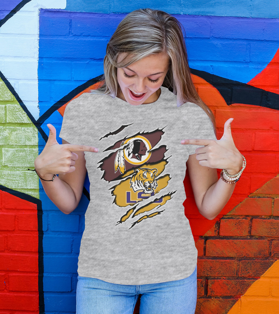 Redskins Logo Claw Rip Over Lsu Tigers T-Shirt