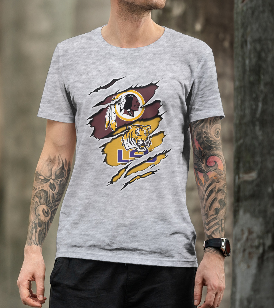 Redskins Logo Claw Rip Over Lsu Tigers T-Shirt