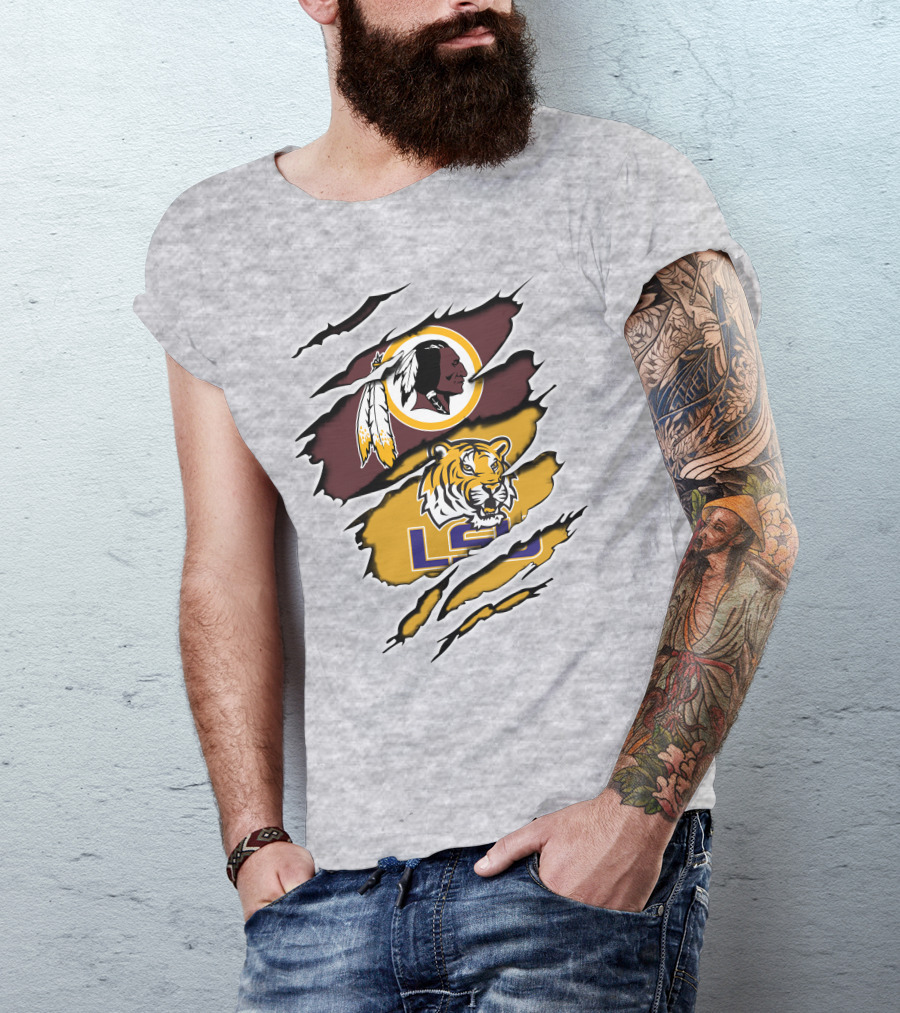 Redskins Logo Claw Rip Over Lsu Tigers T-Shirt