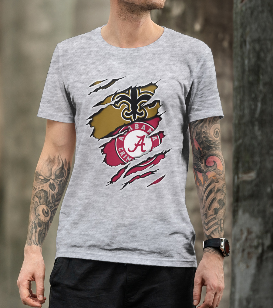 Saints Alabama Crimson Tide Fleur De Lis Claw Marks T-Shirt
