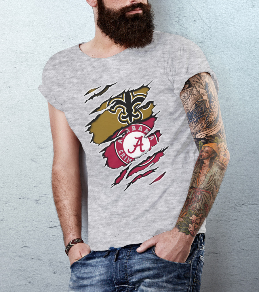 Saints Alabama Crimson Tide Fleur De Lis Claw Marks T-Shirt
