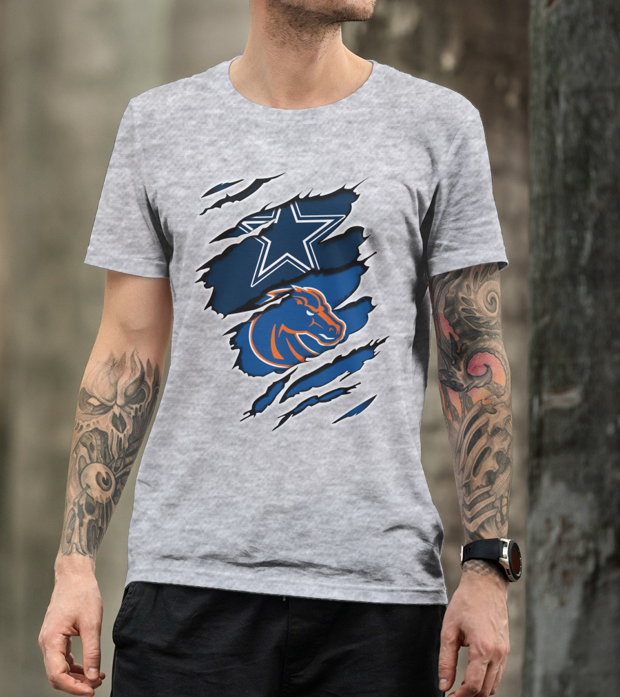Dallas Cowboys Boise State Broncos Star Horse Ripped T-Shirt
