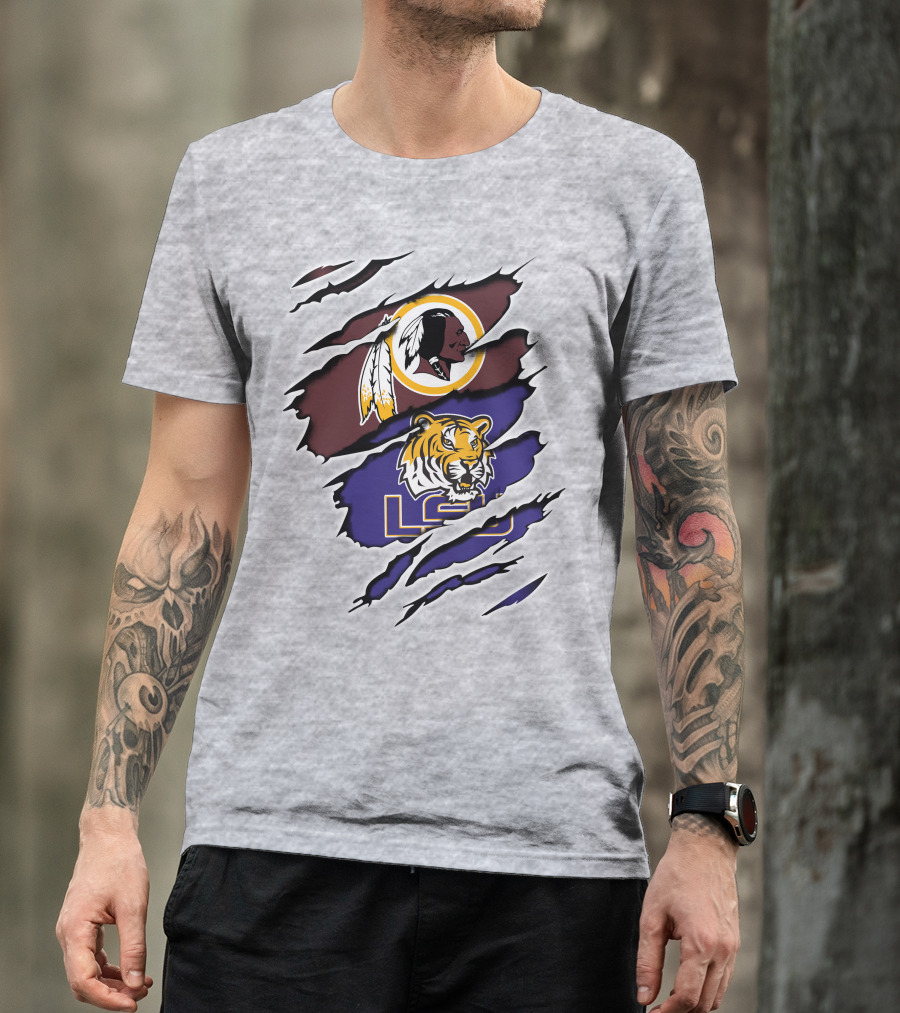 Washington Redskins Lsu Tigers Logo Claw Marks T-Shirt