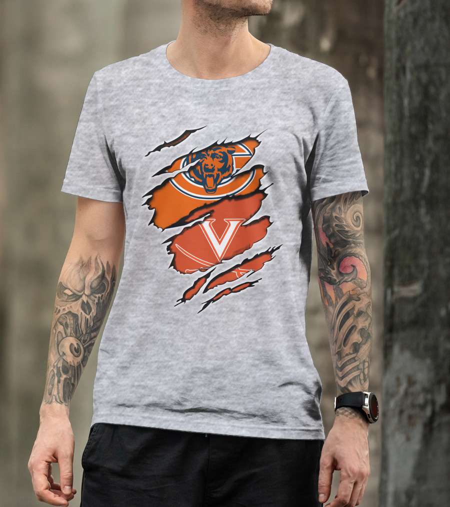 Chicago Bears Virginia Cavaliers Claw Marks Nfl College Football Crossover T-Shirt