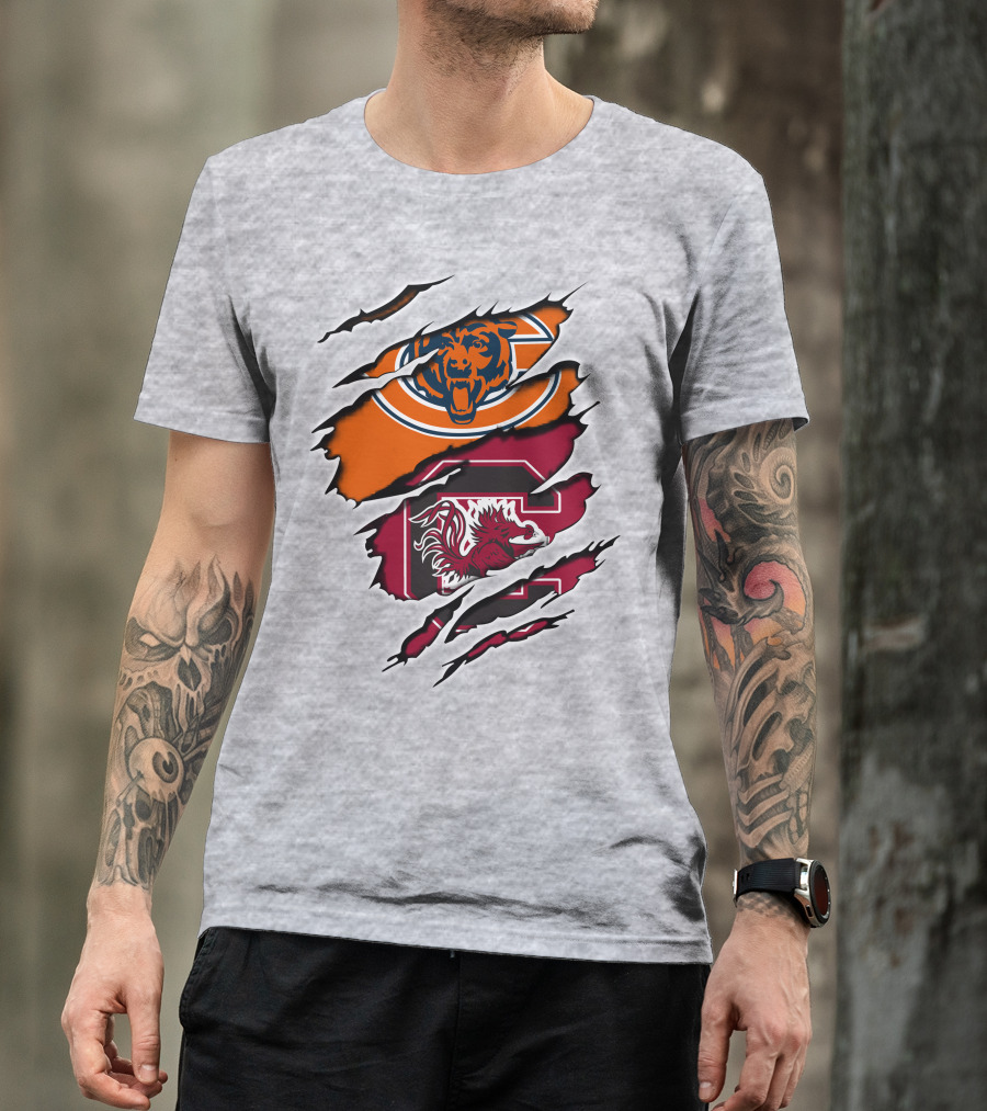 Chicago Bears South Carolina Gamecocks Claw Marks Logo Mashup T-Shirt