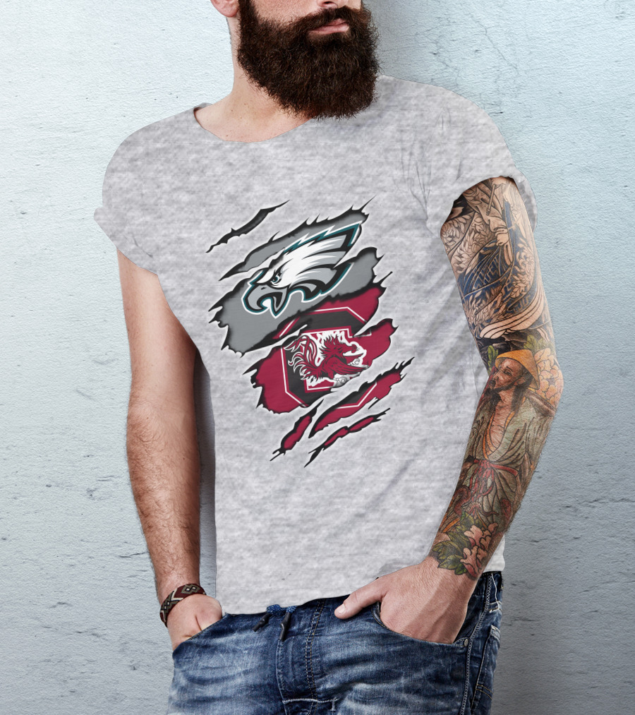 Philadelphia Eagles South Carolina Gamecocks Claw Mark Logo Fusion T-Shirt