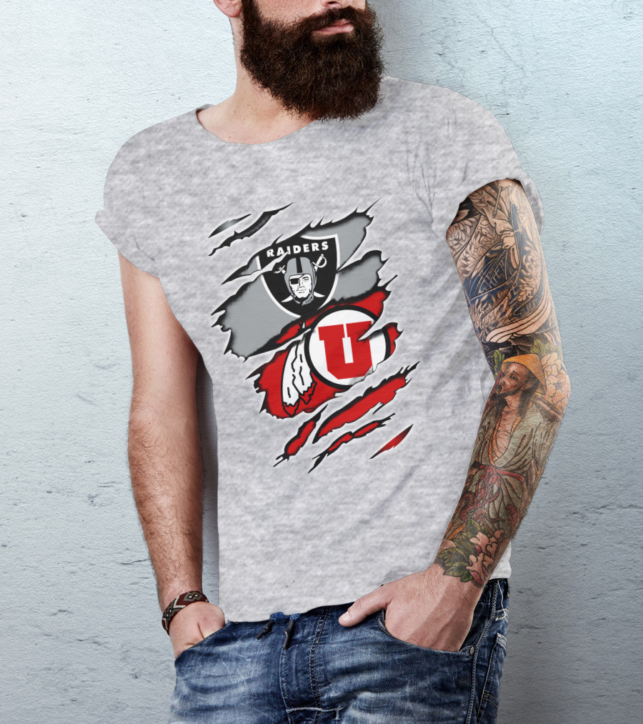 Raiders And Utes Logo Mashup With Shield And Feather Elements T-Shirt