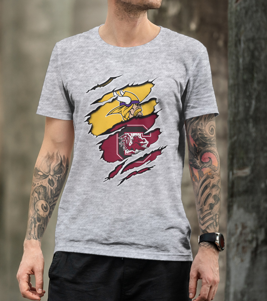 Vikings Gamecocks Logo Fusion Tear T-Shirt