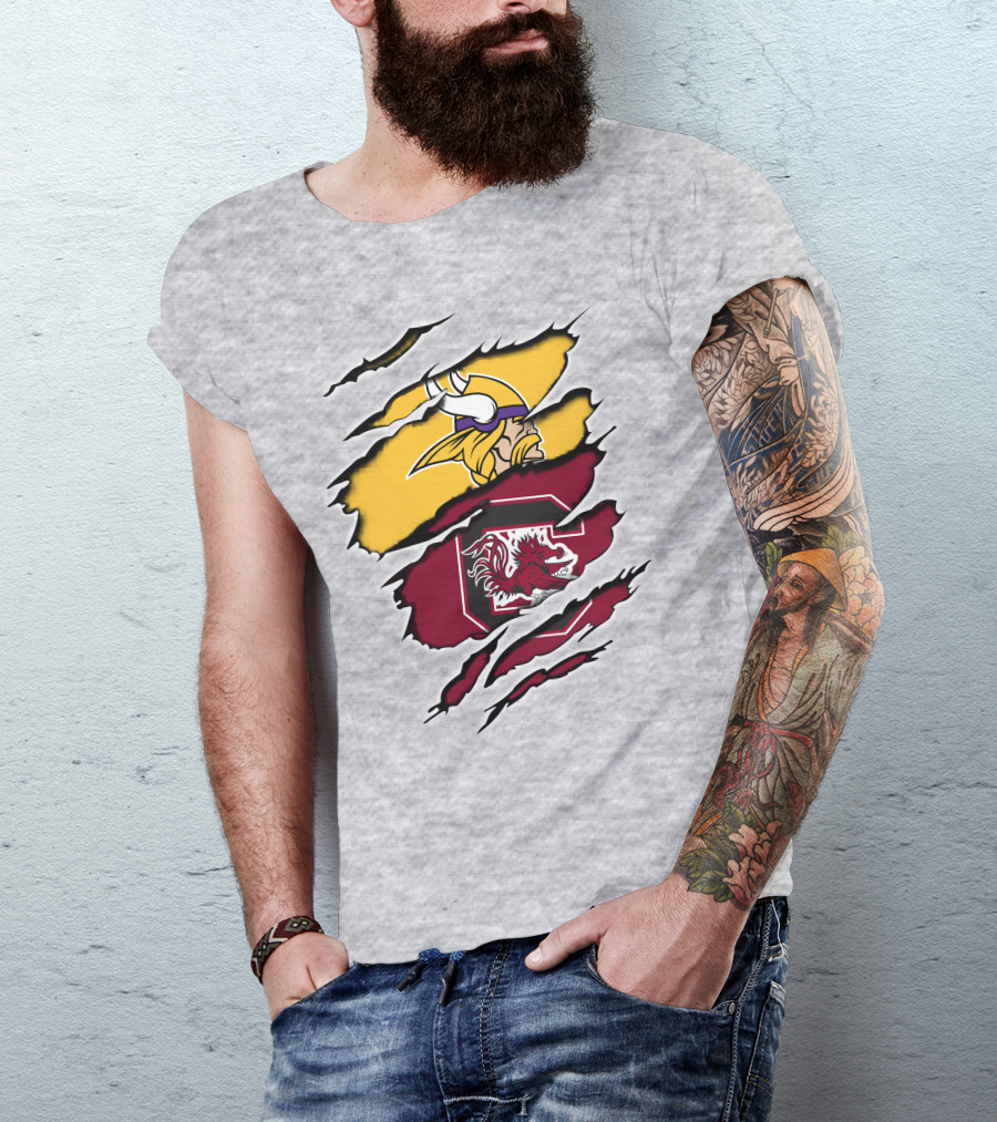 Vikings Gamecocks Logo Fusion Tear T-Shirt