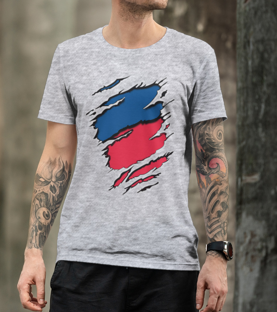 Chi Ro Red And Blue Torn T-Shirt